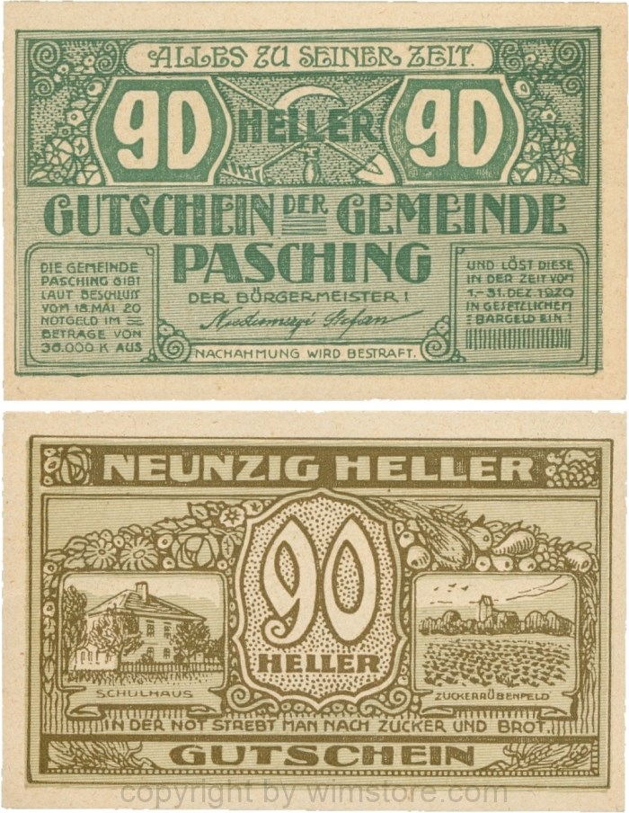 Pasching, G0722a, Gemeinde, 90 Heller; 1