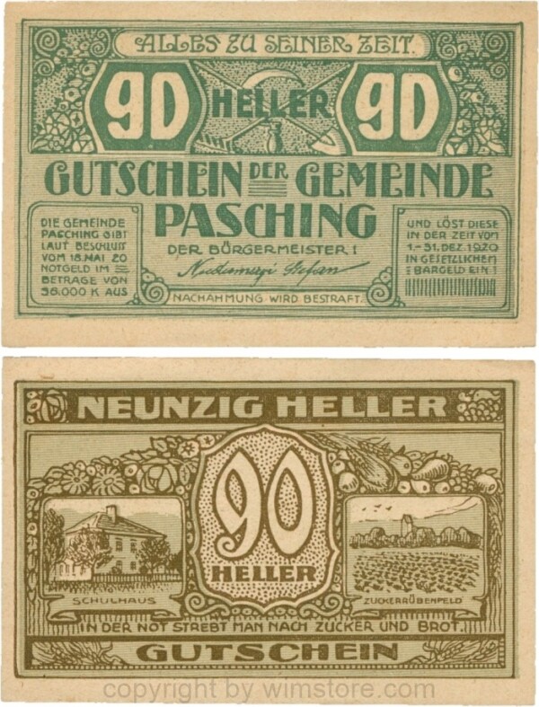 Pasching, G0722a, Gemeinde, 90 Heller; 1-