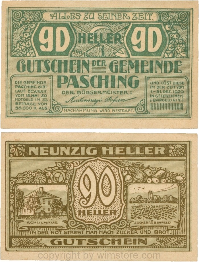 Pasching, G0722a, Gemeinde, 90 Heller; 1-