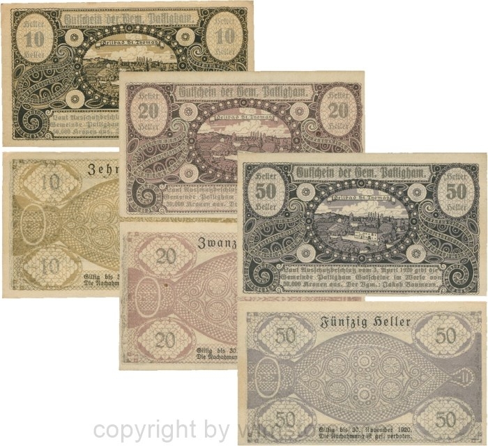 Pattingham, G0723a, Gemeinde, Serie 10, 20 und 50 Heller; 1-