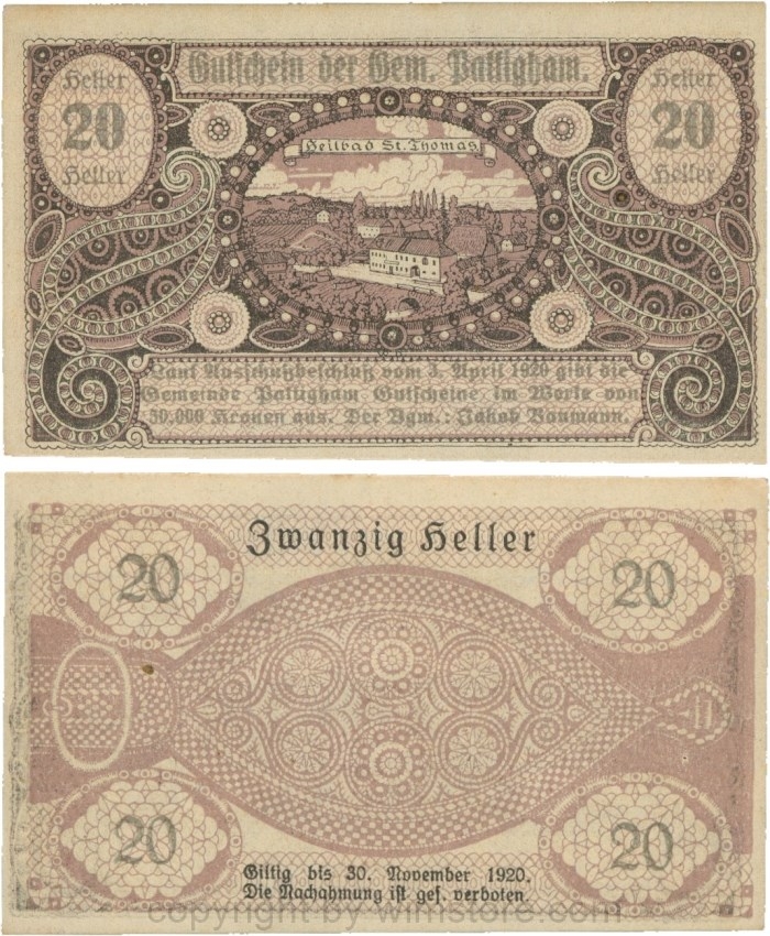 Pattingham, G0723a, Gemeinde, 20 Heller; 1-