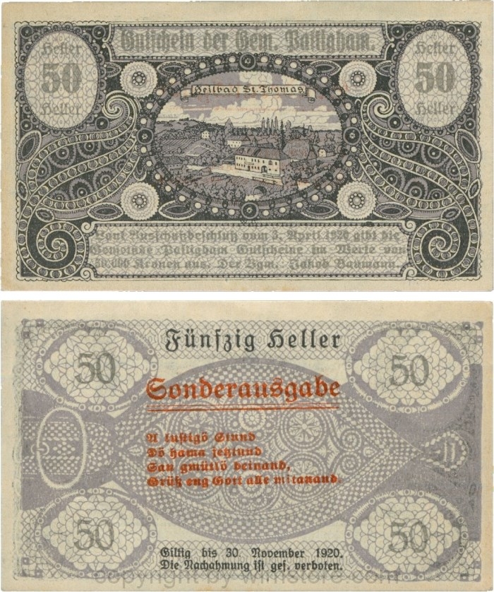 Pattingham, G0723d, Gemeinde, 50 Heller, A lustigö Stund; 1-, ggf. Stockflecke