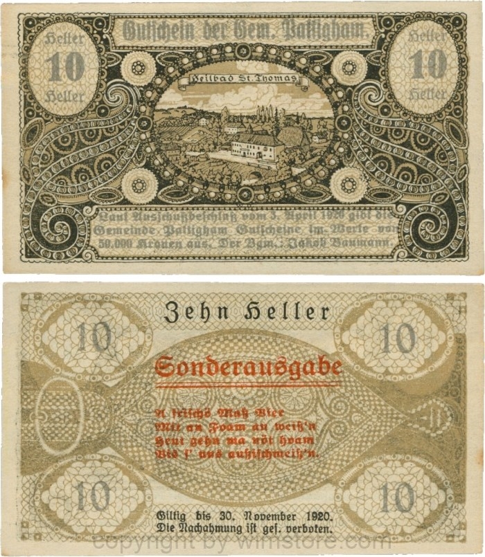 Pattingham, G0723f, Gemeinde, 10 Heller, A frischö Maß Bier; 1-, ggf. Stockflecke