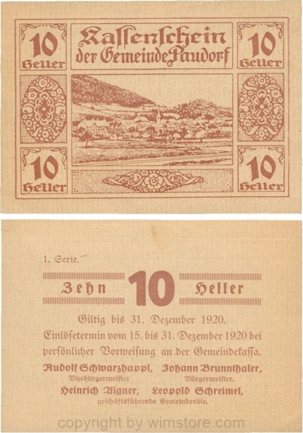 Paudorf, G0724a, Gemeinde, 10 Heller, 1. Serie; 1-