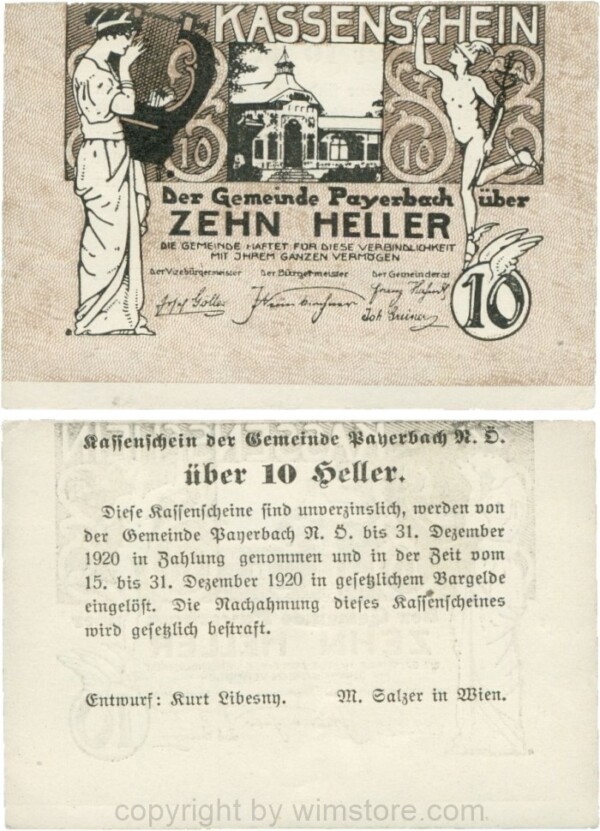sn110144 Payerbach, G0725a, Gemeinde, 10 Heller; 1-