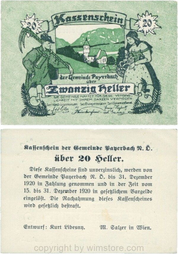 sn110146 Payerbach, G0725a, Gemeinde, 20 Heller; 1-