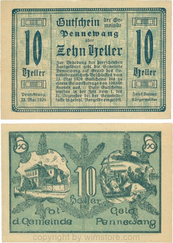 Pennewang, G0727b, Gemeinde, 10 Heller, Papier gelb; 1