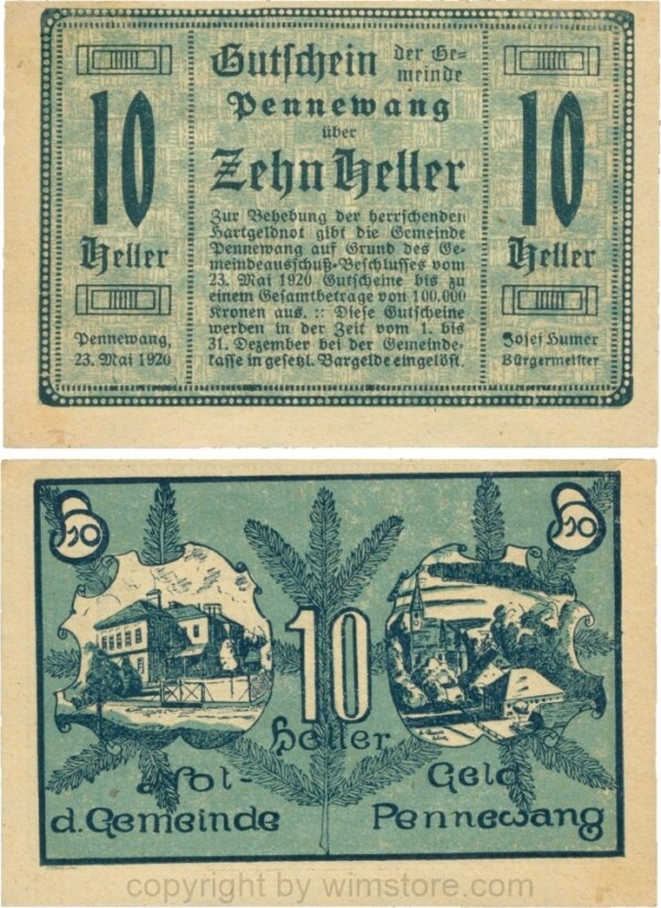 Pennewang, G0727b, Gemeinde, 10 Heller, Papier gelb; 1-
