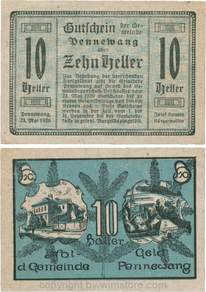 Pennewang, G0727c, Gemeinde, 10 Heller, Papier grau gefasert; 1-