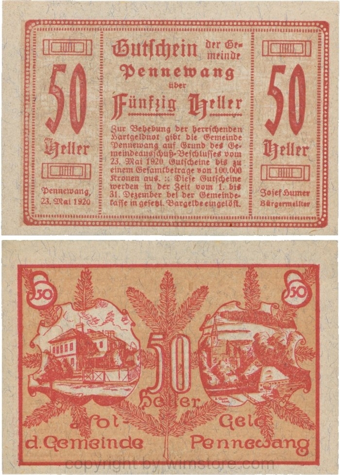 Pennewang, G0727c, Gemeinde, Serie 50 Heller, Papier grau gefasert; 1