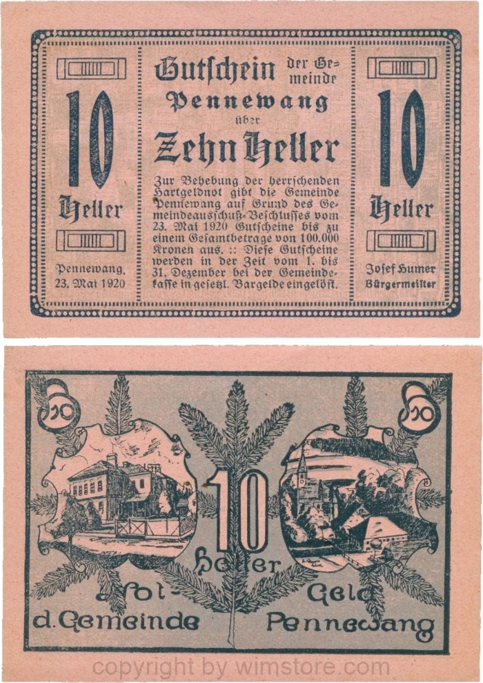 Pennewang, G0727d, Gemeinde, 10 Heller, Papier rosa; 1