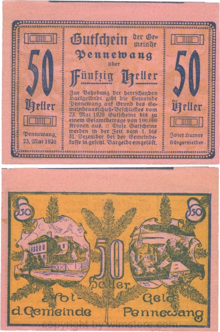 Pennewang, G0727d, Gemeinde, 50 Heller, Papier rosa; 1