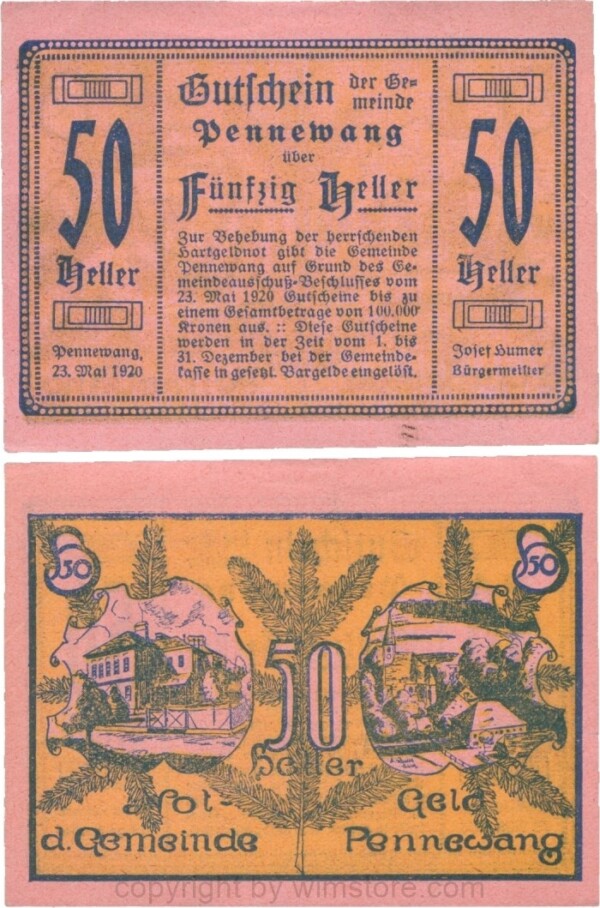 Pennewang, G0727d, Gemeinde, 50 Heller, Papier rosa; 1-