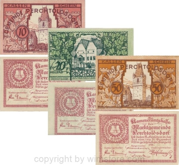 Perchtoldsdorf, G0728, Gemeinde, Serie 10, 20 und 50 Heller; 1