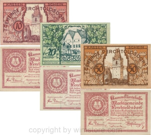 Perchtoldsdorf, G0728, Gemeinde, Serie 10, 20 und 50 Heller; 1-