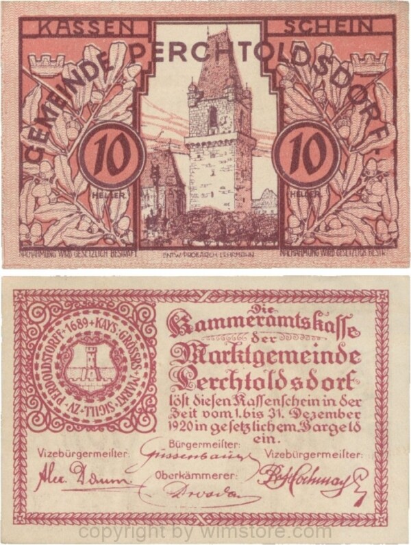 sn110186 Perchtoldsdorf, G0728, Gemeinde, 10 Heller; 1-