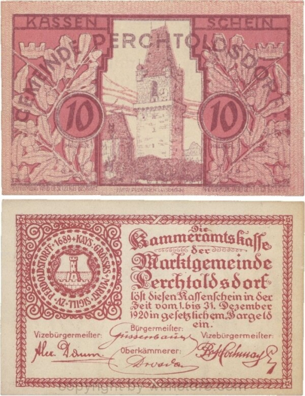 Perchtoldsdorf, G0728, Gemeinde, 10 Heller, Farbabweichung - rosa statt braunrot; 1