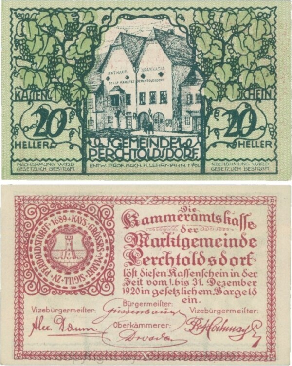 sn110190 Perchtoldsdorf, G0728, Gemeinde, 20 Heller; 1-