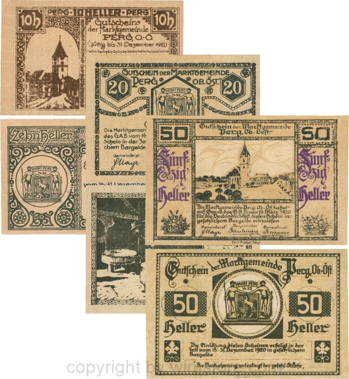 Perg, G0730, Marktgemeinde, Serie 10, 20 und 50 Heller; 1