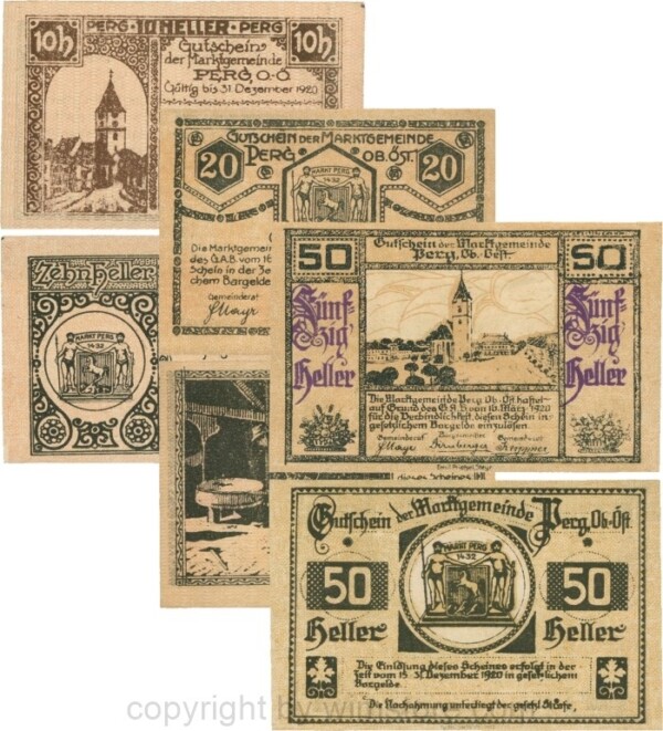 Perg, G0730, Marktgemeinde, Serie 10, 20 und 50 Heller; 1-