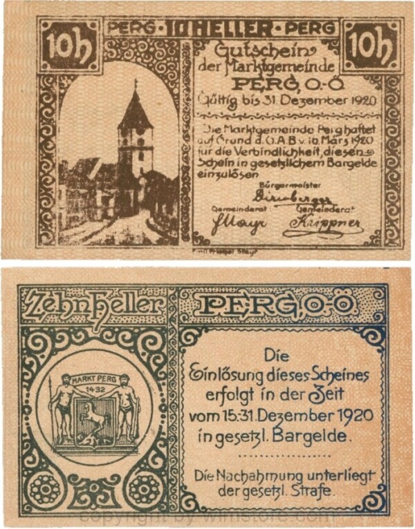 sn110195 Perg, G0730, Marktgemeinde, 10 Heller; 1