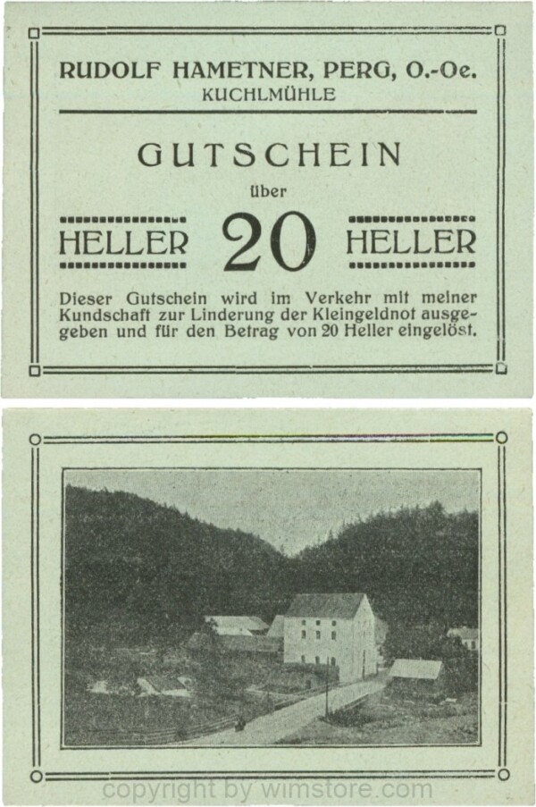 Perg, P0731a, Rudolf Hametner - Kuchlmühle, 20 Heller; 1