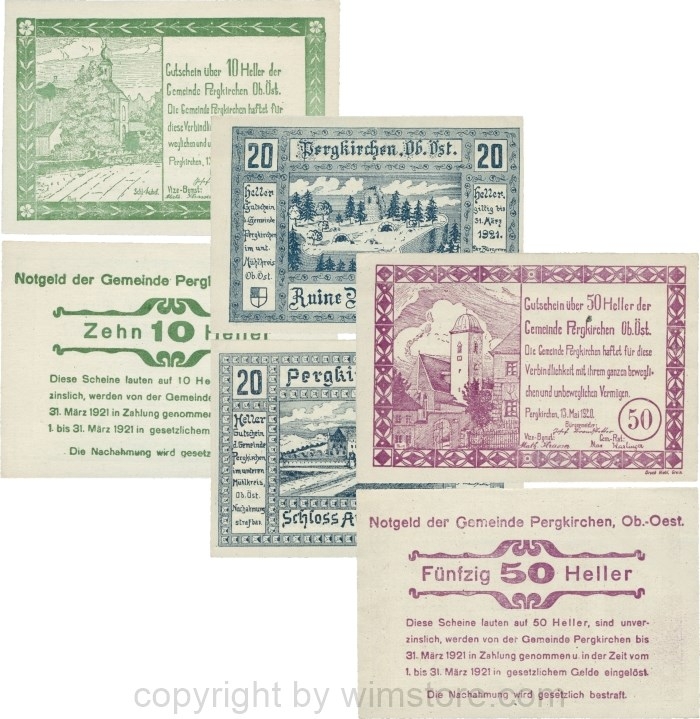 Pergkirchen, G0732, Gemeinde, Serie 10, 20 und 50 Heller; 1