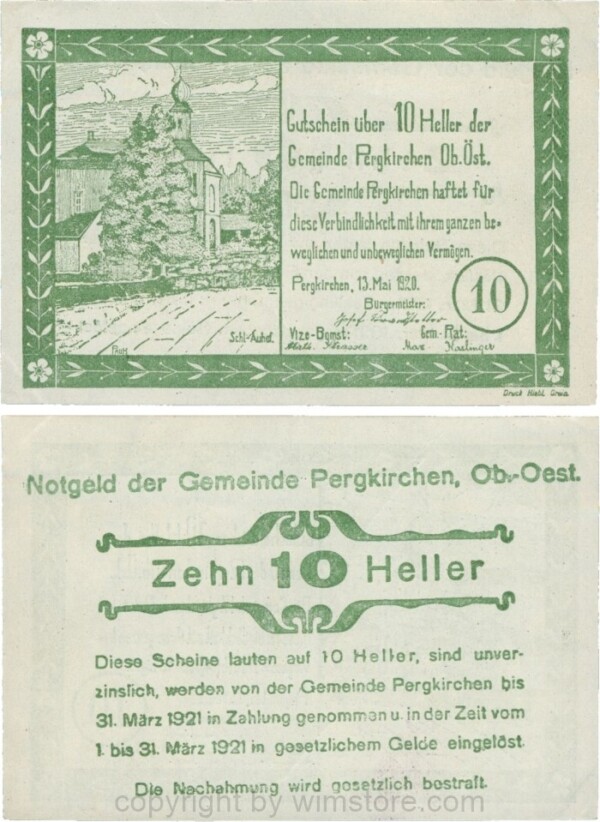Pergkirchen, G0732, Gemeinde, 10 Heller; 1-