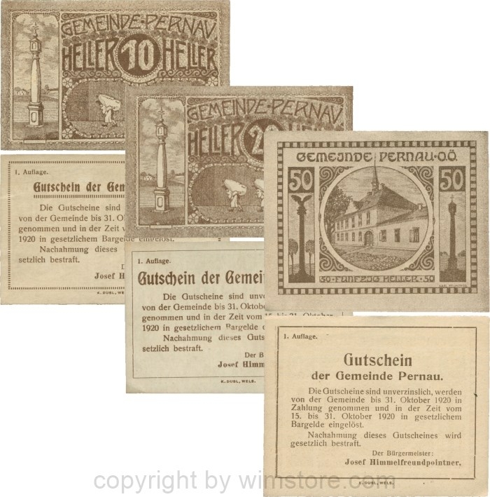 Pernau, G0734Ia, Gemeinde, Serie 10, 20 und 50 Heller; 1-