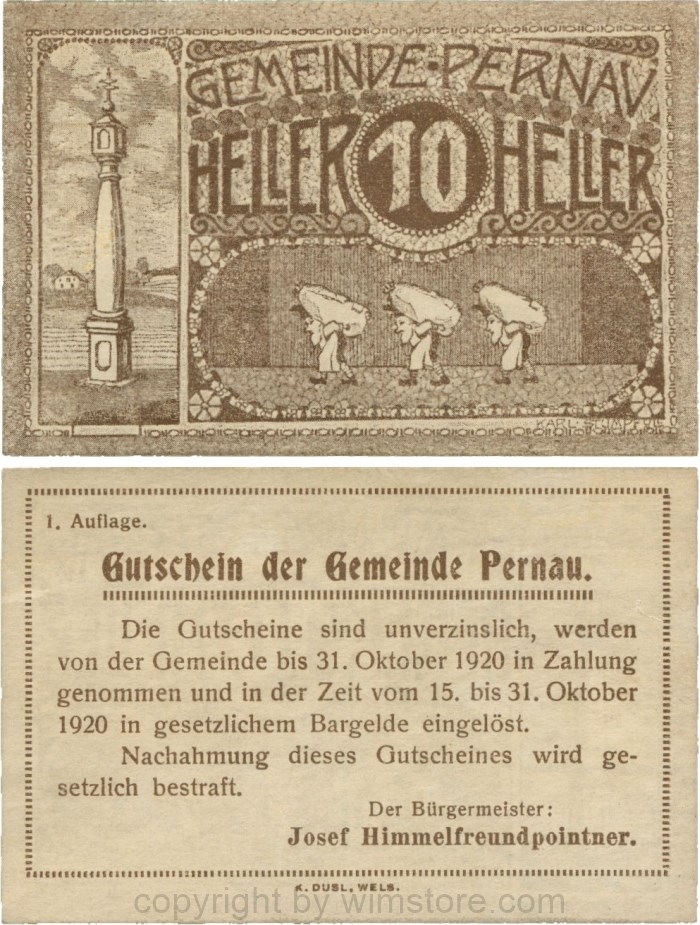 Pernau, G0734Ia, Gemeinde, 10 Heller; 1-