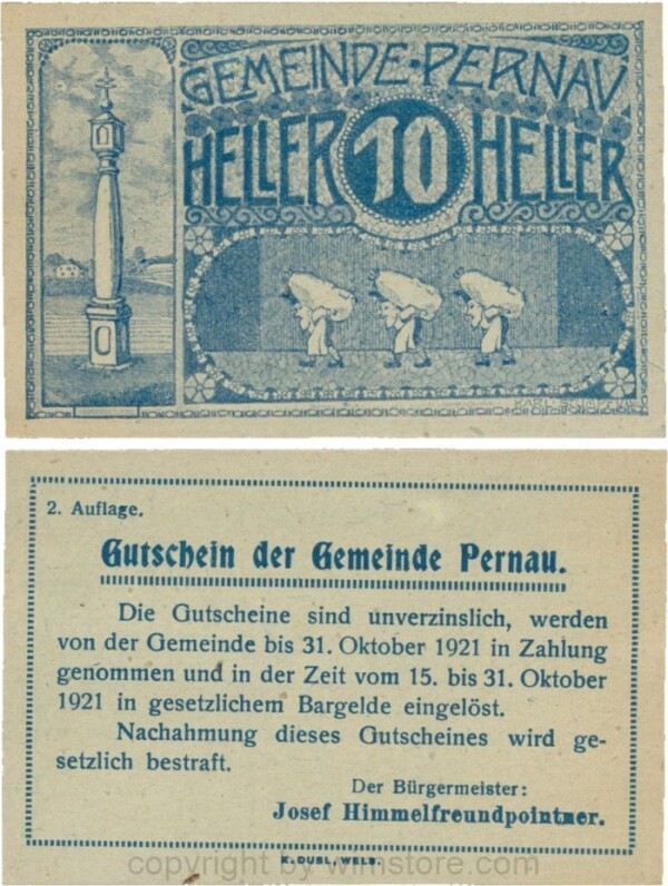 sn110227 Pernau, G0734IIa, Gemeinde, 10 Heller; 1