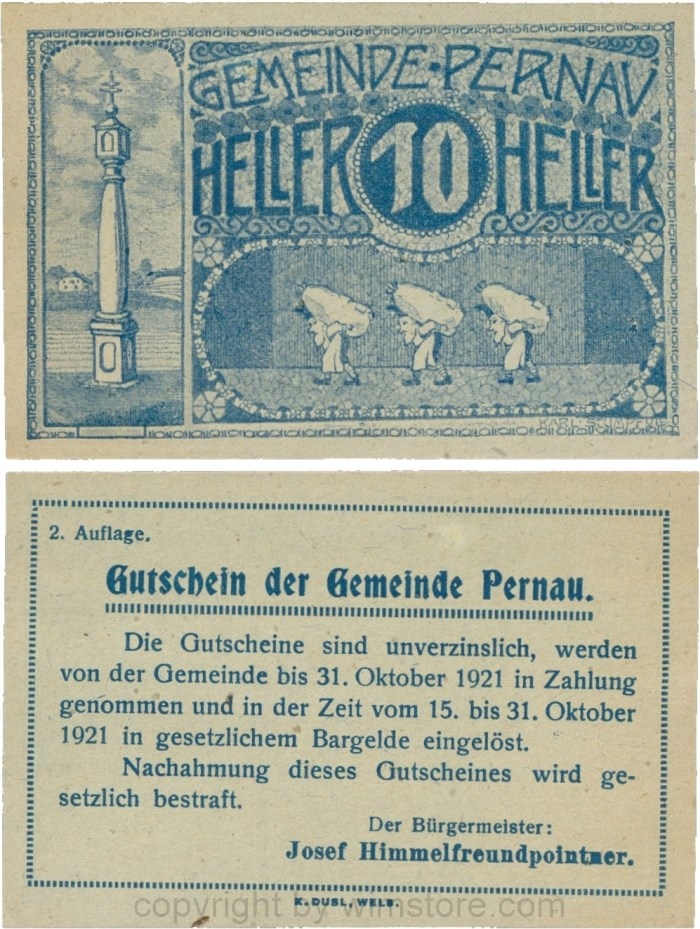 Pernau, G0734IIa, Gemeinde, 10 Heller; 1