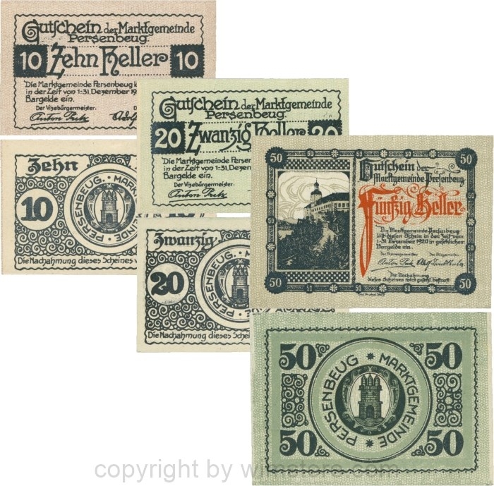 Persenbeug, G0735I, Marktgemeinde, Serie 10, 20 und 50 Heller; 1