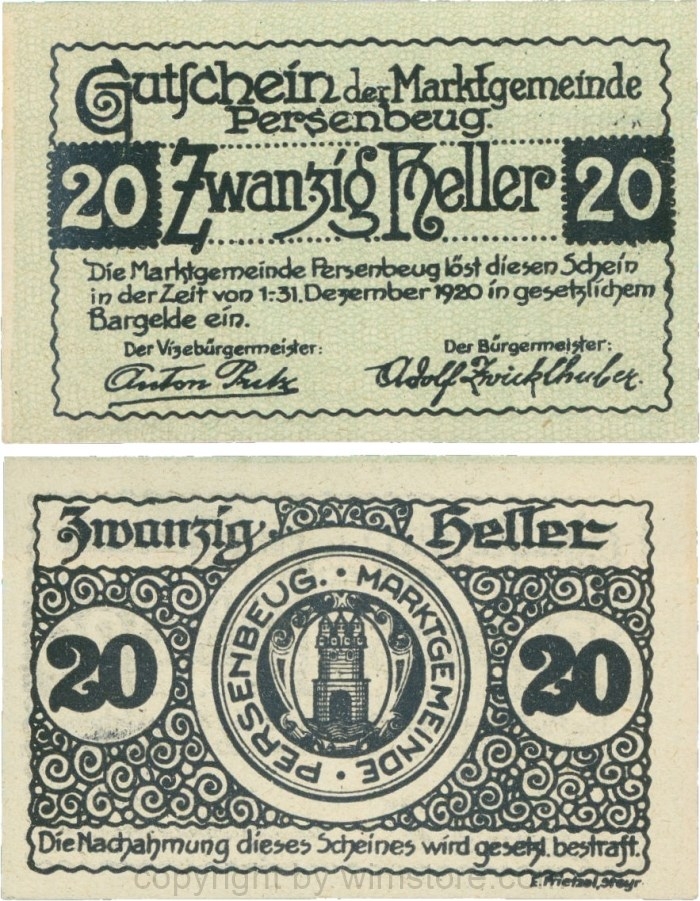Persenbeug, G0735I, Marktgemeinde, 20 Heller; 1