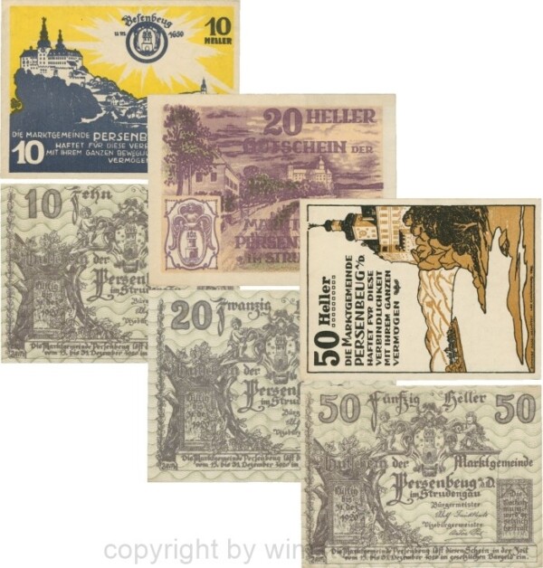 Persenbeug, G0735IIa, Marktgemeinde, Serie 10, 20 und 50 Heller; 1