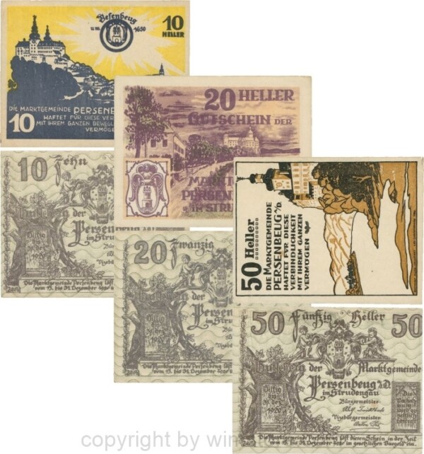 Persenbeug, G0735IIa, Marktgemeinde, Serie 10, 20 und 50 Heller; 1-