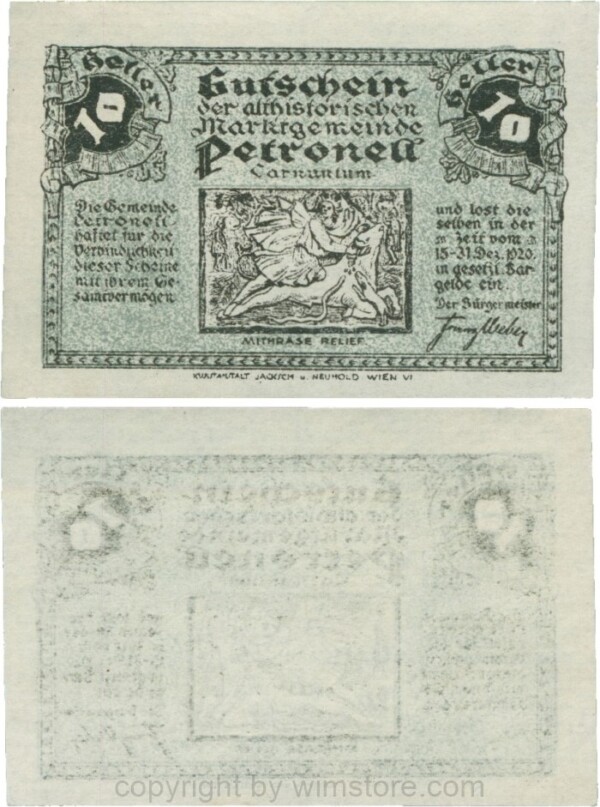 Petronell, G0737a, Marktgemeinde, 10 Heller, nicht häufig!; 1
