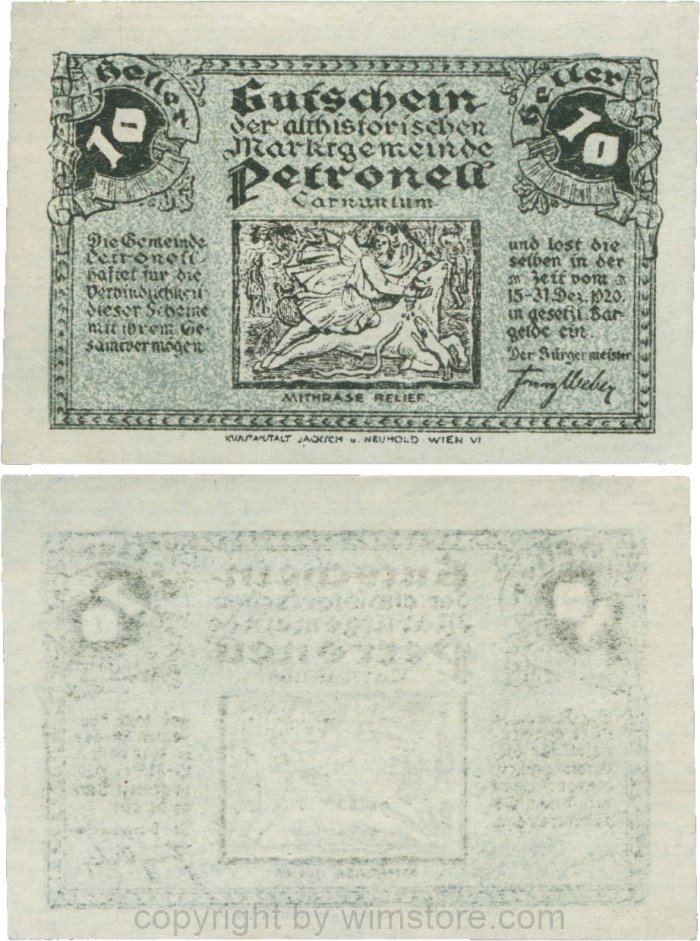 Petronell, G0737a, Marktgemeinde, 10 Heller, nicht häufig!; 1