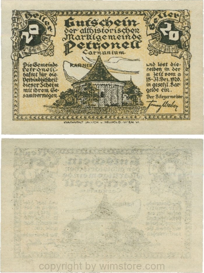 Petronell, G0737a, Marktgemeinde, 20 Heller, nicht häufig!; 1