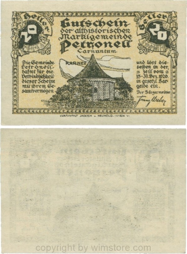 Petronell, G0737a, Marktgemeinde, 20 Heller, nicht häufig!; 1-