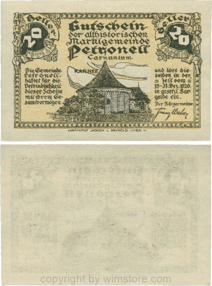 Petronell, G0737a, Marktgemeinde, 20 Heller, nicht häufig!; 1-