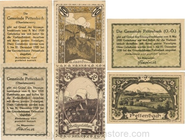 Pettenbach, G0738a, Gemeinde, Serie 10, 20 und 50 Heller; 1