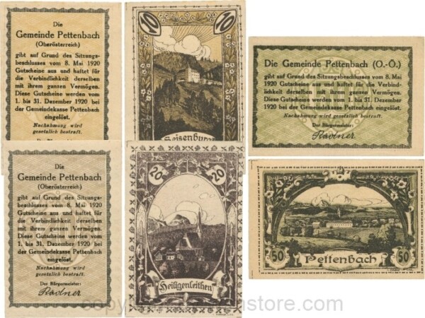 Pettenbach, G0738a, Gemeinde, Serie 10, 20 und 50 Heller; 1-