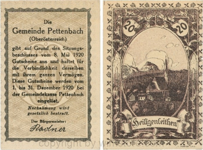 Pettenbach, G0738a, Gemeinde, 20 Heller; 1