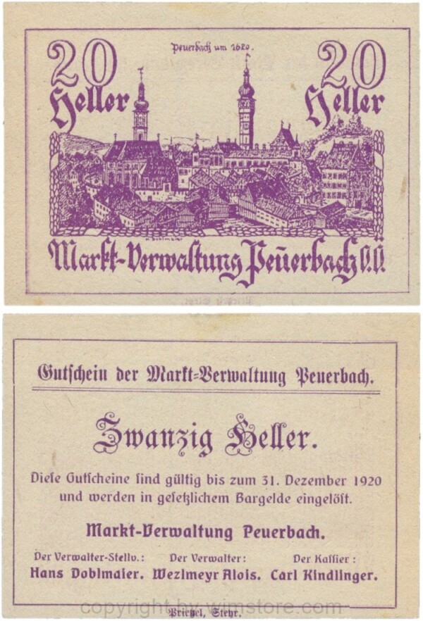 Peuerbach Markt-Verwaltung, P0742.1, 20 Heller; 1-