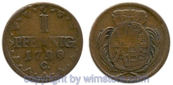 Sachsen Albertinische Linie, 1 Pfennig 1790/89 C, KM 1000, Kupfer, s