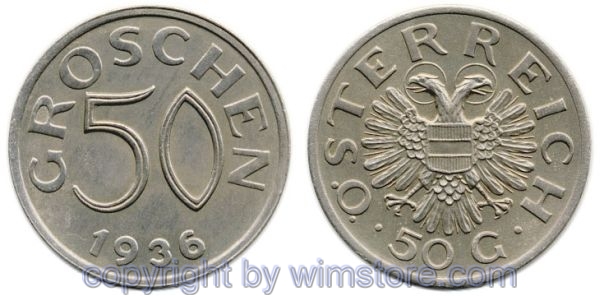 1. Republik, 50 Groschen 1936, J 440, Ku/Ni, ss-vz