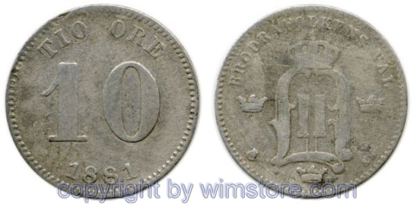Schweden, 10 Öre 1881 EB, KM 755 (530), Billon, s, Rs.