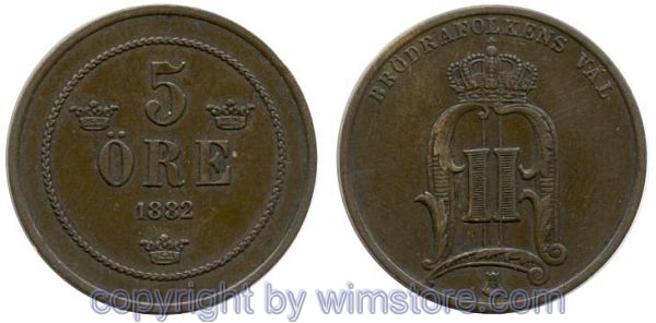Schweden, 5 Öre 1882, KM 736 (516), Bronze, ss