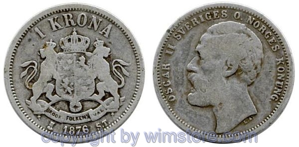Schweden, 1 Krona 1876 ST, KM 741 (520), Silber, s